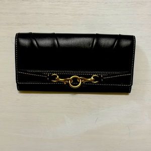 Large Coach Black Leather Wallet With Golden Buckle